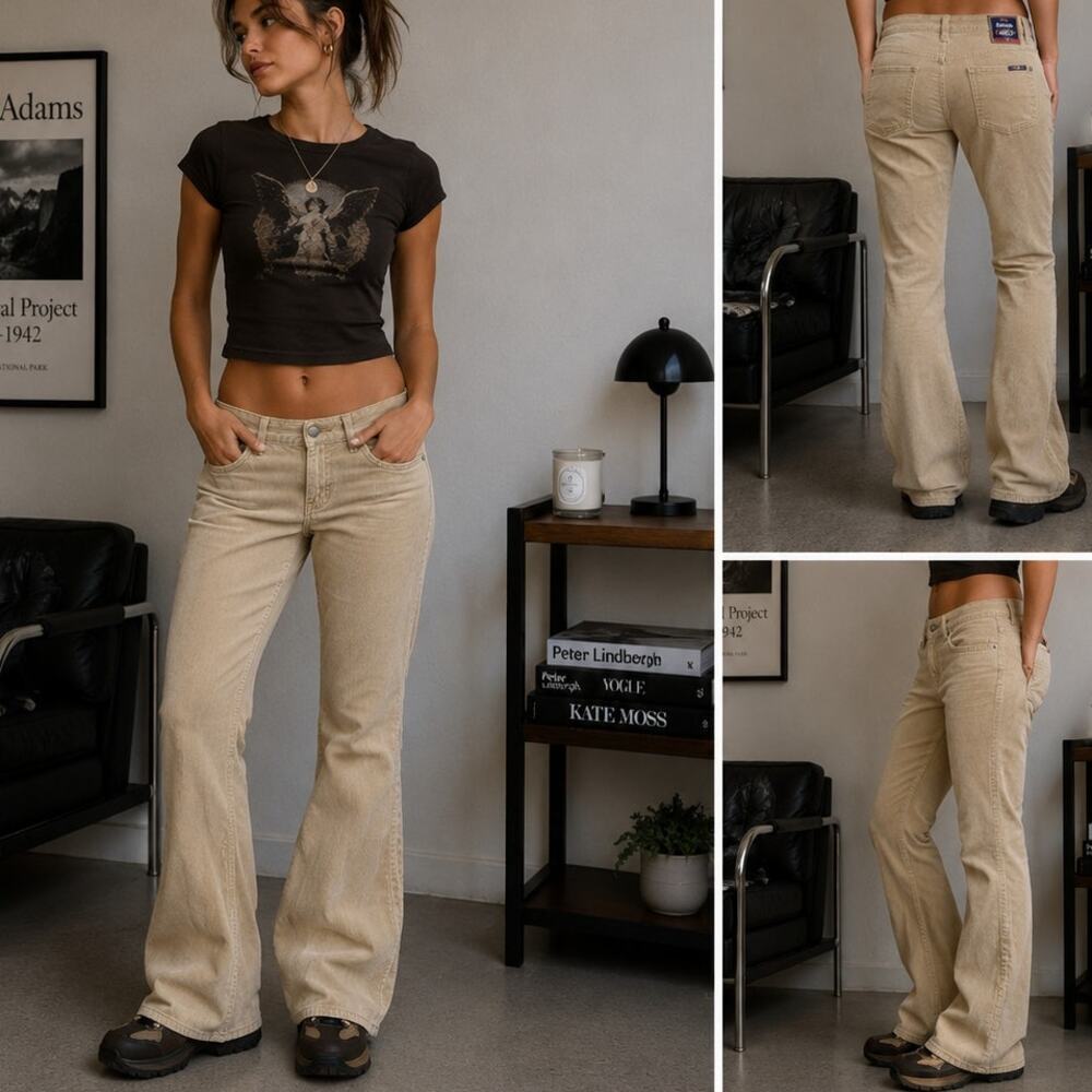 Bongo Y2K Low Rider Flare Corduroy Pants Sand Beige Women's Size 7 Vintage